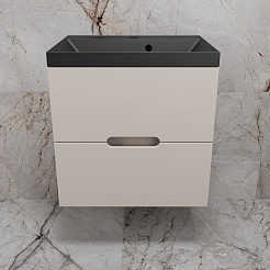 Style Line Тумба с кварцевой раковиной антрацит Матис 60 подвесная крем – фотография-2